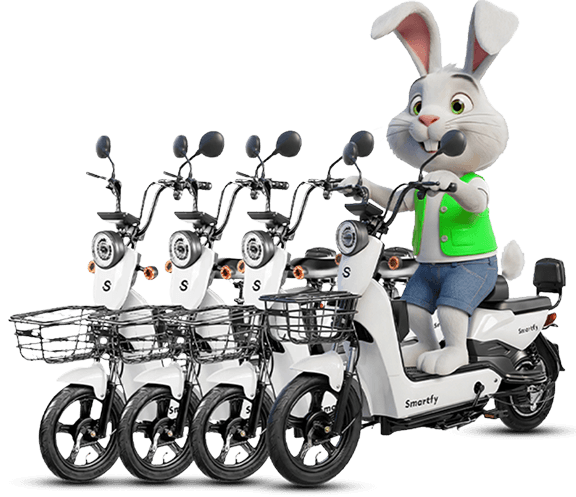 4 motos elétricas Smartfy com mascote coelho